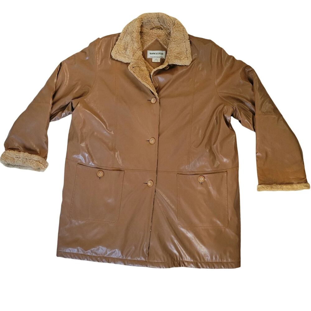 Vintage 90s Fitz-Wright Womens 3XL Brown Faux Leather Jacket Sherpa Coat